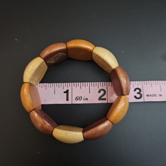 Vintage West Germany Wooden Beaded Stretch Bracelet Brown Tan - Picture 9 of 10